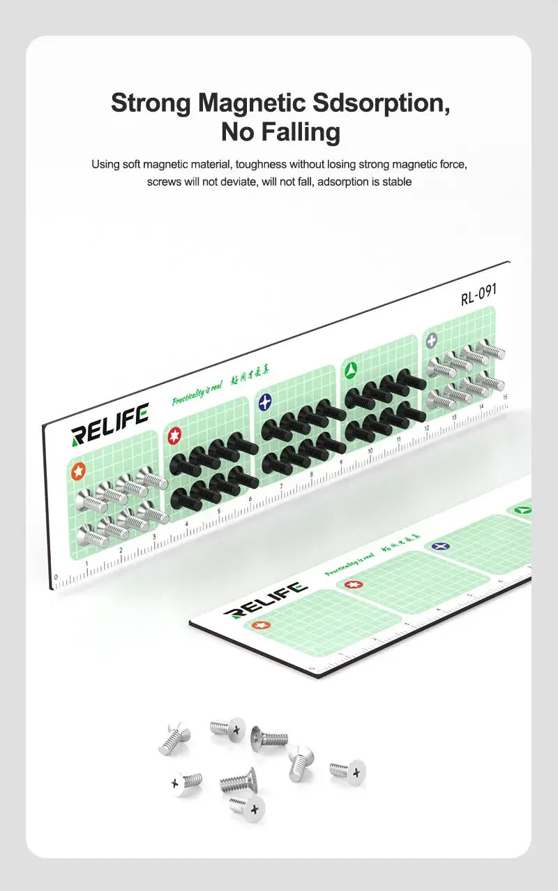RELIFE RL-091 Strong Magnetic Screw Storage Pad – Partitioned Absorption Mat for Metal Parts Organization and Repair Work