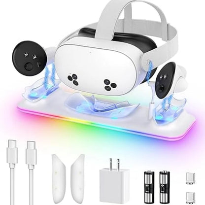 Kinwin PD 18W Fast Charging Dock for Meta Quest 3S – RGB Light Magnetic Charging Station for Oculus Accessories