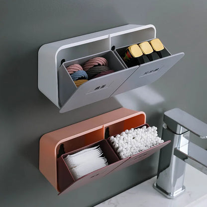 Wall-Mounted Bathroom Organizer - Plastic Swab and Cotton Pads Storage Holder with Tampon Container and Cosmetic Organizer