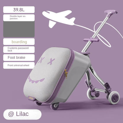 Children's Ride-On Luggage with Brake Wheels – Foldable Trolley Suitcase for Baby, Cabin Carry-On Travel Case