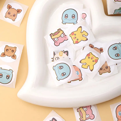 500pcs Kawaii Anime Cartoon Stickers - Pikachu & Charizard Round Seals for DIY Crafts, Laptops & Gifts
