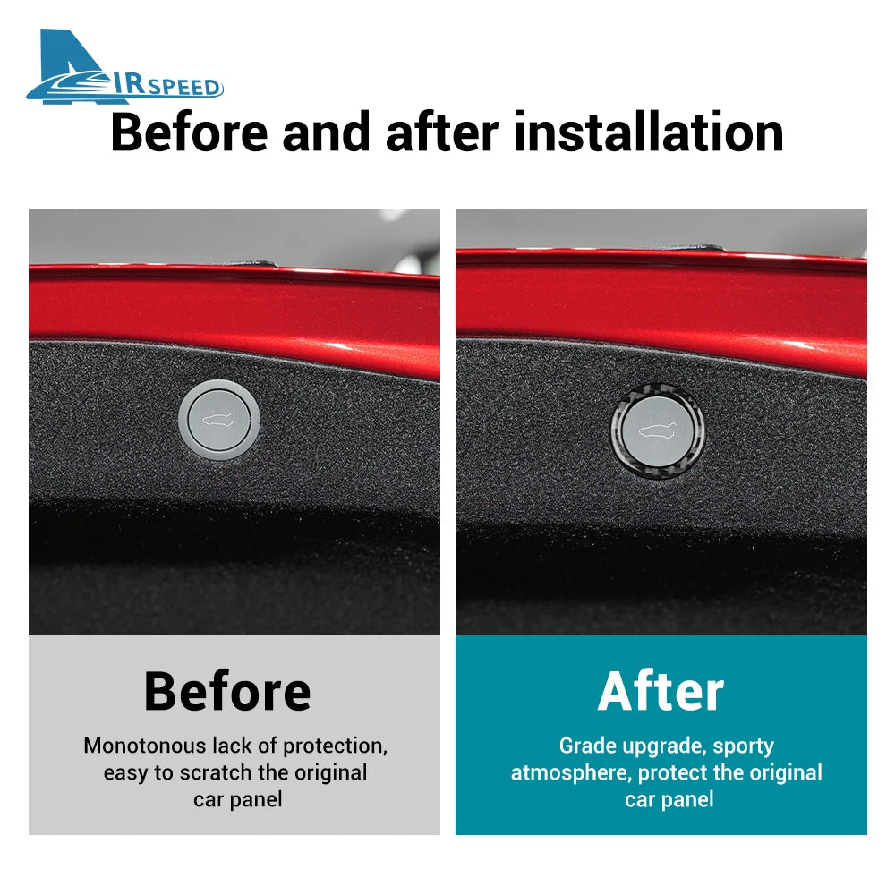 Soft Carbon Fiber Sticker — Interior Trim for Tesla Model 3 Highland 2024 & Model Y 2025, Car Trunk Switch Button Accessory