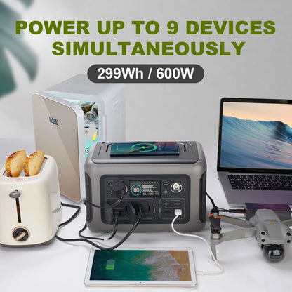 ALLPOWERS Portable Power Station R600 - 299Wh LiFeP04 Battery with 2x 600W AC Outlets for Camping, RV and Home