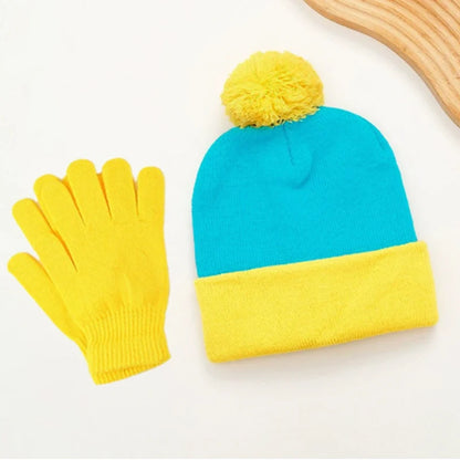 Unisex Christmas & Holiday Cosplay Set – Funny Knitted Beanie Hat with Gloves, Warm Winter Hat for Halloween & New Year