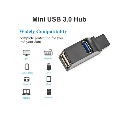 USB 3.0 Hub Adapter - 1-to-3 Port Mini USB Splitter with High-Speed USB 2.0 Support for PC, Laptop & U Disk Readers