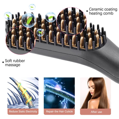 Electric Hot Comb Straightener: Negative Ion Heating Brush for Quick Beard Hair Styling - Wet/Dry Use, Men's Hair Styler