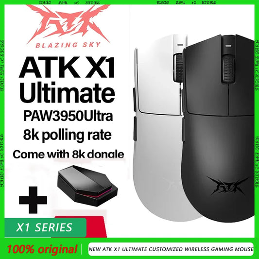NEW ATK X1 Ultimate Wireless Gaming Mouse — PAW3950 Ultra, 8K Polling Rate, 2.4G, 0.3ms, 500mAh, 750IPS, 42,000 DPI for PC & Laptop