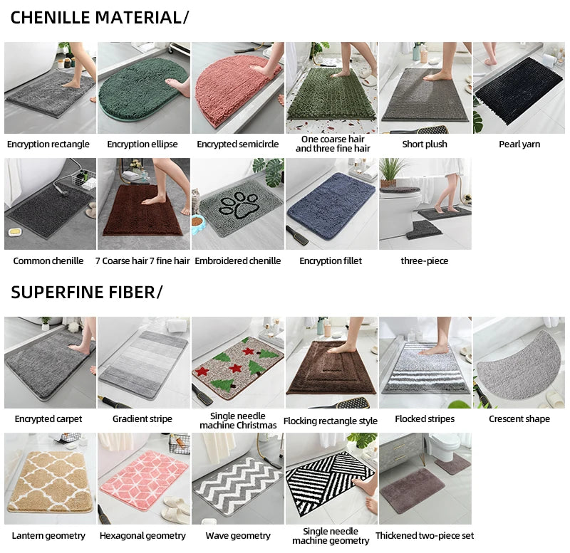 Solid Color Simple Bathroom Mat Set - Water-Absorbing, Non-Slip Stone Pattern, Comfortable & Soft (3PC)