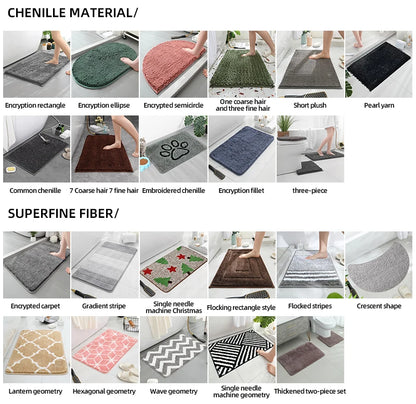 Solid Color Simple Bathroom Mat Set - Water-Absorbing, Non-Slip Stone Pattern, Comfortable & Soft (3PC)