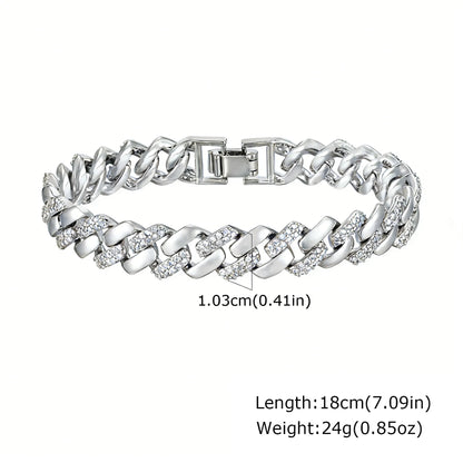 14K Gold Plated Paperclip Chain Bracelet with Cubic Zirconia Chunky Adjustable Link Jewelry for Women