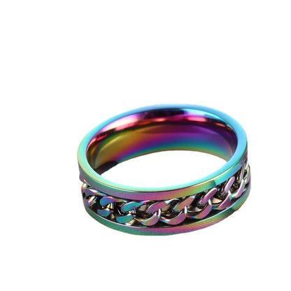 Titanium Steel Spinner Chain Ring - Rotatable Decompression Ring with Bottle Opener Design for Men & Women