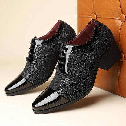 Men’s High Heel Oxford Shoes - Pointed Toe Luxury Leather Formal Business Wedding and Party Dress Shoes