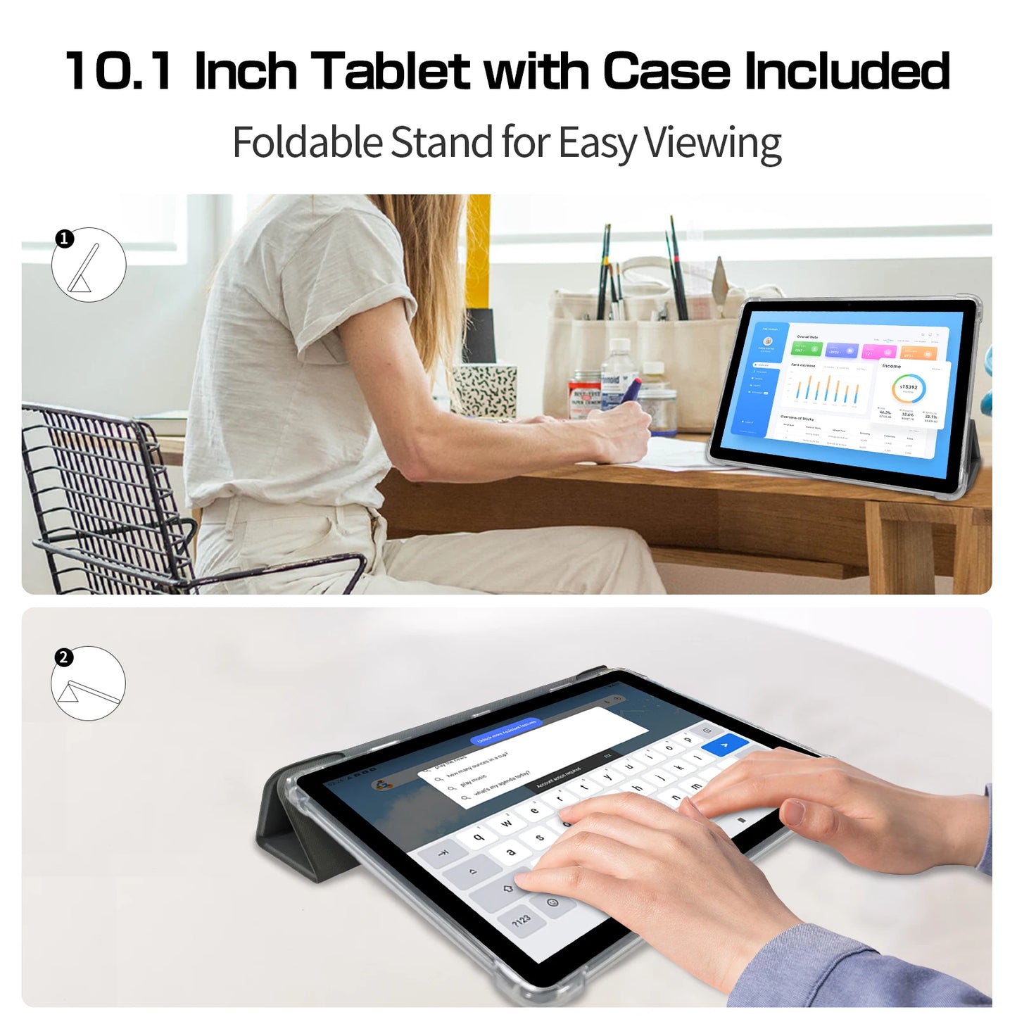 VASOUN Android 14 Tablet 10.1" — 12GB RAM, 128GB ROM, Octa-Core, Dual SIM 4G, WiFi 2.4G/5G, GPS
