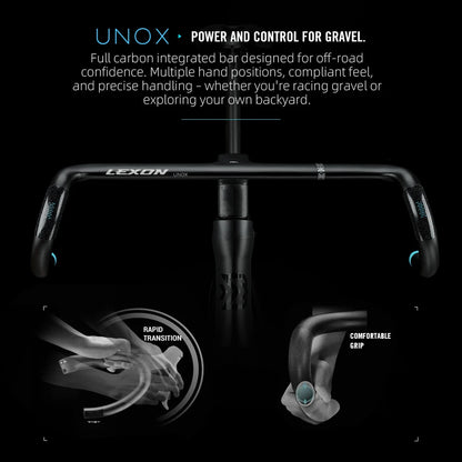 LEXON Gravel Aero Full Carbon Handlebar - Integrated Barstem with Internal Cable Routing for Road and Gravel Bikes