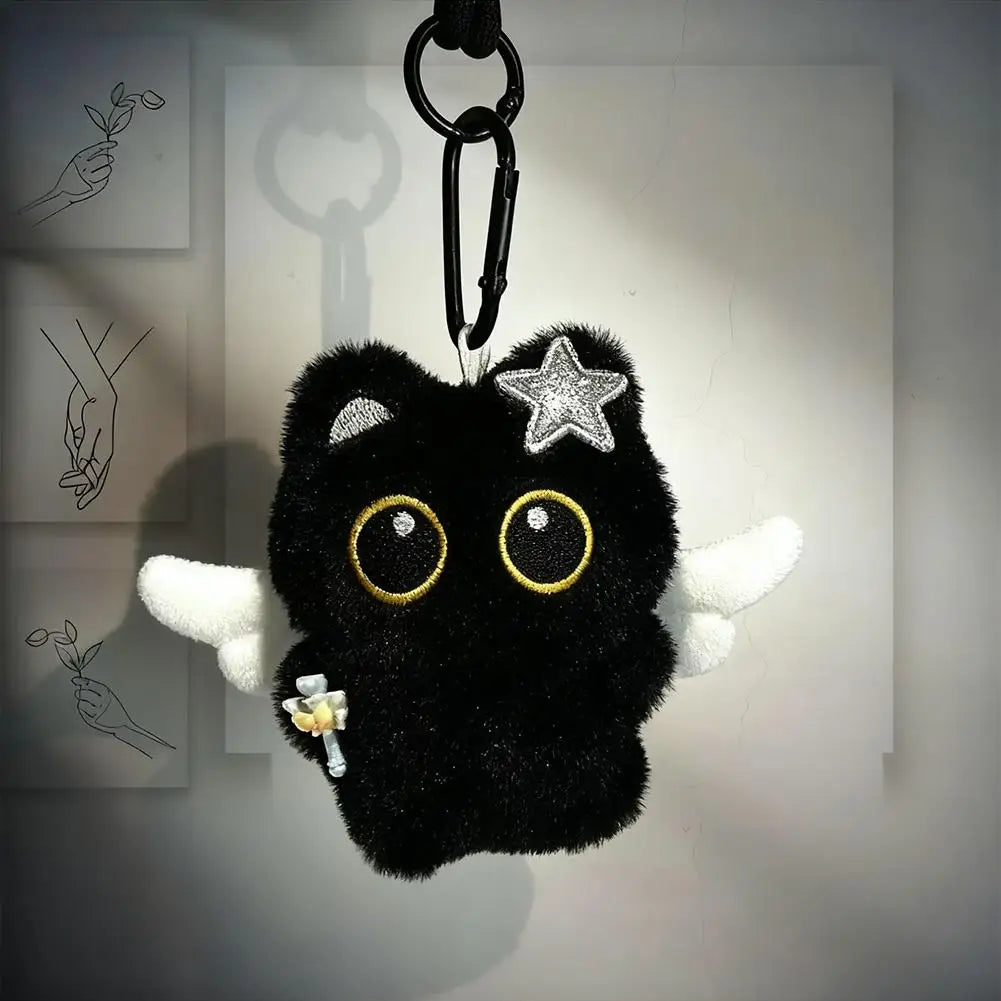 Cute Black Cat Plush Keychain - Kawaii Cartoon Bag Pendant Car Keyring Stuffed Doll Gift