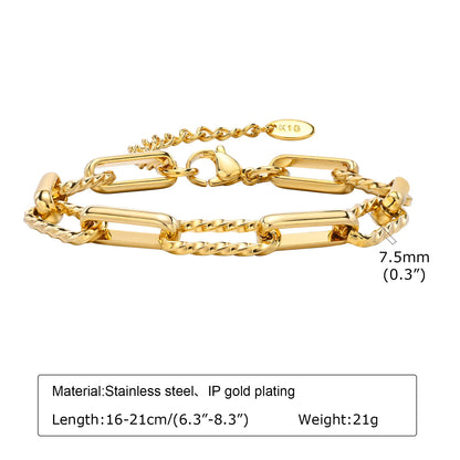 Women's Chunky Gold Plated Stainless Steel Link Chain Bracelet – Waterproof Layered Wristband Jewelry