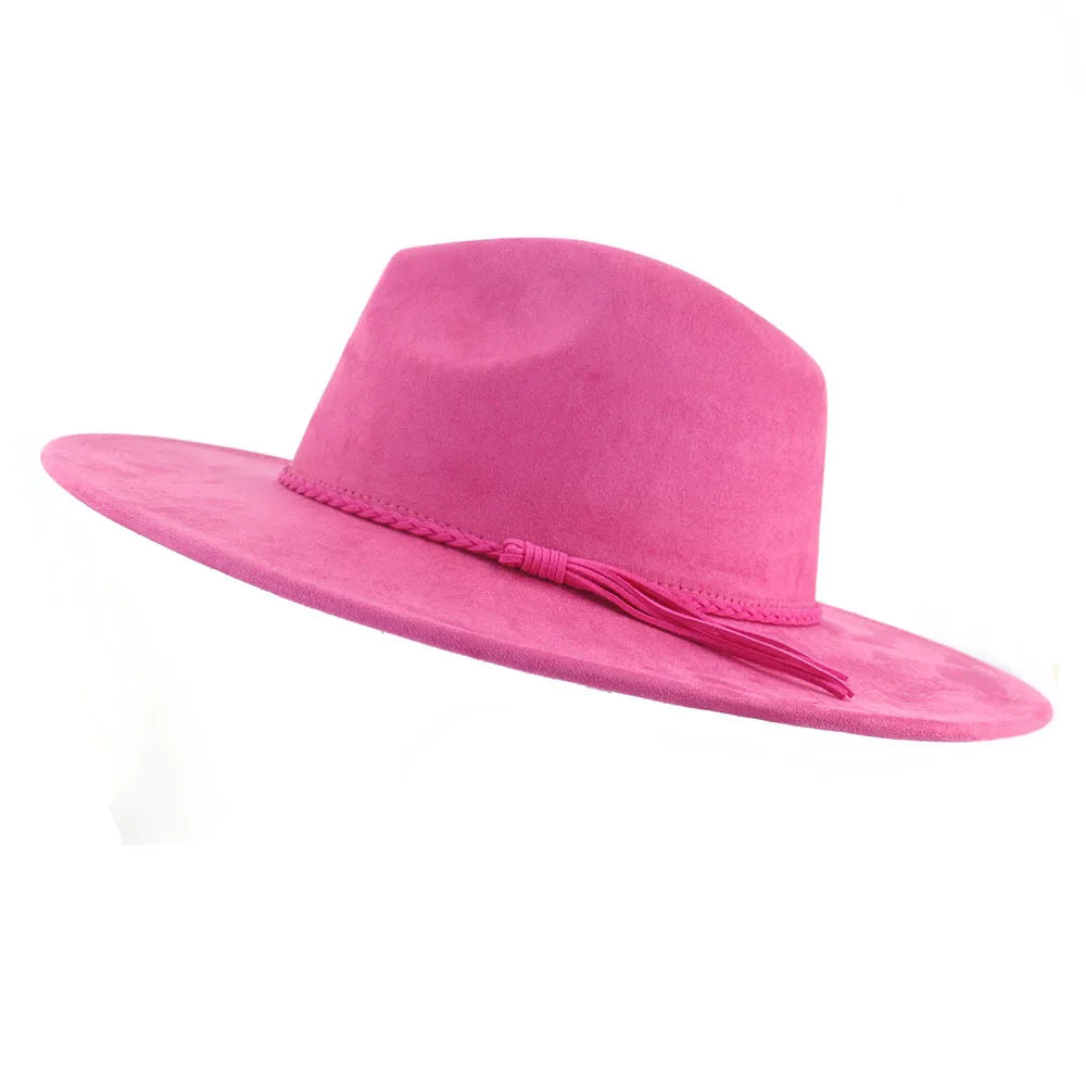 Suede Top Hat Fedora - 9.5cm Wide Brim Felt Jazz Hat for Men and Women, Autumn/Winter Classic Church Sombrer
