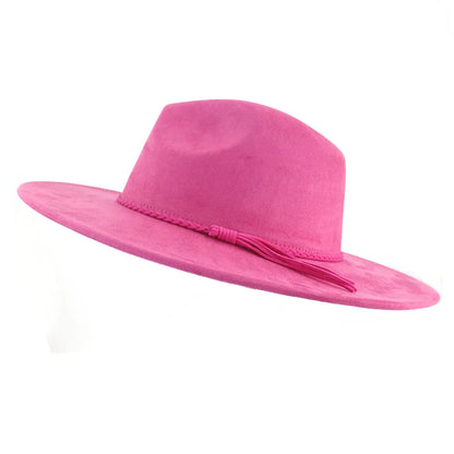 Suede Top Hat Fedora - 9.5cm Wide Brim Felt Jazz Hat for Men and Women, Autumn/Winter Classic Church Sombrer