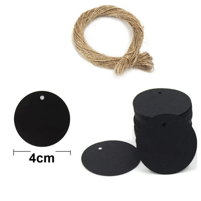 100PCS Hemp Rope & 20m Gilded Hanging Tags – Cowhide Black & White Cardboard Blank DIY Heart & Circle Labels