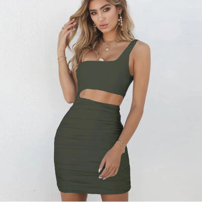 Women’s Sexy One-Shoulder Bodycon Dress – Sleeveless Club Wrap Chest Summer Skirt