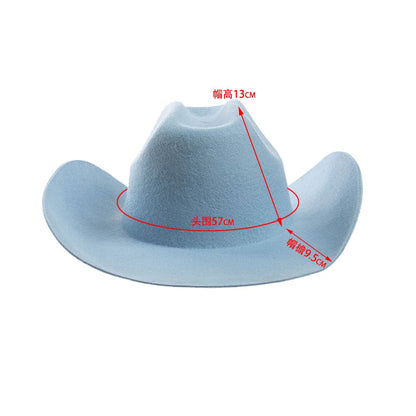 100% Wool Western Cowboy Hat – Casual Felt Cowgirl Hat for Men & Women, Autumn & Winter Outdoor Sunshade Fedoras Top Hat