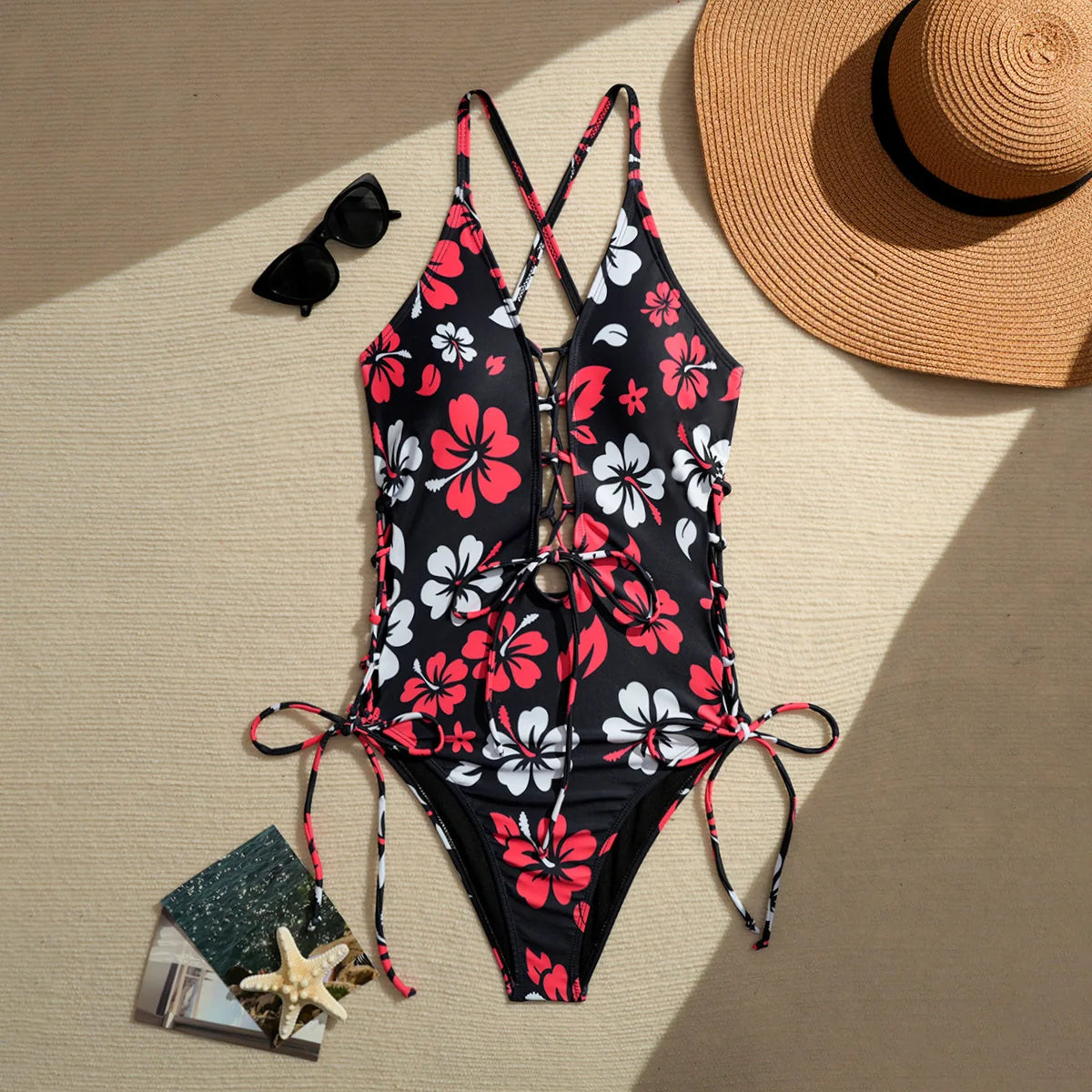 Women’s Floral Tankini Swim Set - Adjustable Strap Vest Top & Drawstring Shorts Bikini Beachwear for Summer