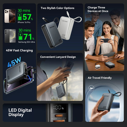 Vention 45W 20000mAh Power Bank - Fast Charging Portable Battery for iPhone, Samsung & Xiaomi