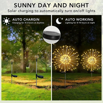 1 Pack Solar Firework Light Outdoor - IP65 Waterproof Solar Garden Flower Lights with 8 Lighting Modes - for Outdoor Lighting