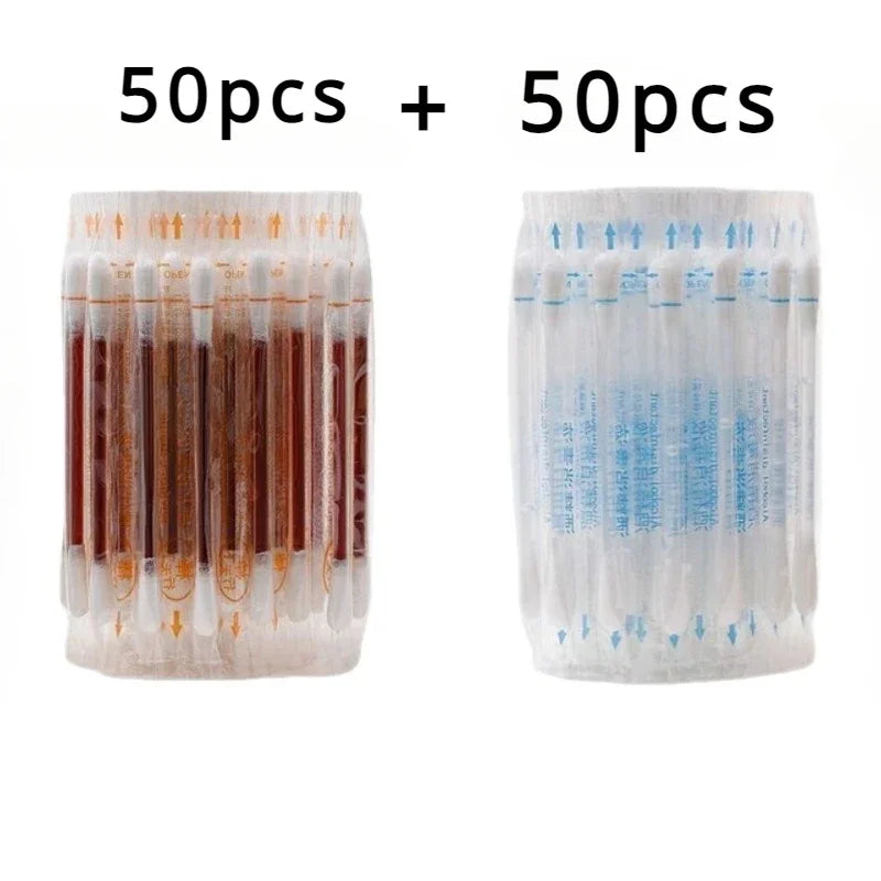 50/100-Piece Disposable Alcohol and Iodine Cotton Swabs – Portable Cleaning Sticks for Skin Care, Hygiene, and First Aid