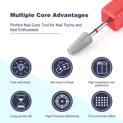 BNG Diamond Nail Sanding Drill Bits - Cross Teeth Barrel Rotary Cuticle Clean Burr, 3/32" Manicure Bit for Nail Accessories