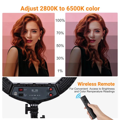 18-Inch Ring Light with Tripod Stand - 55W, 3000-5800K, CRI 90 for Vlog, Video Shooting, Makeup & Selfie