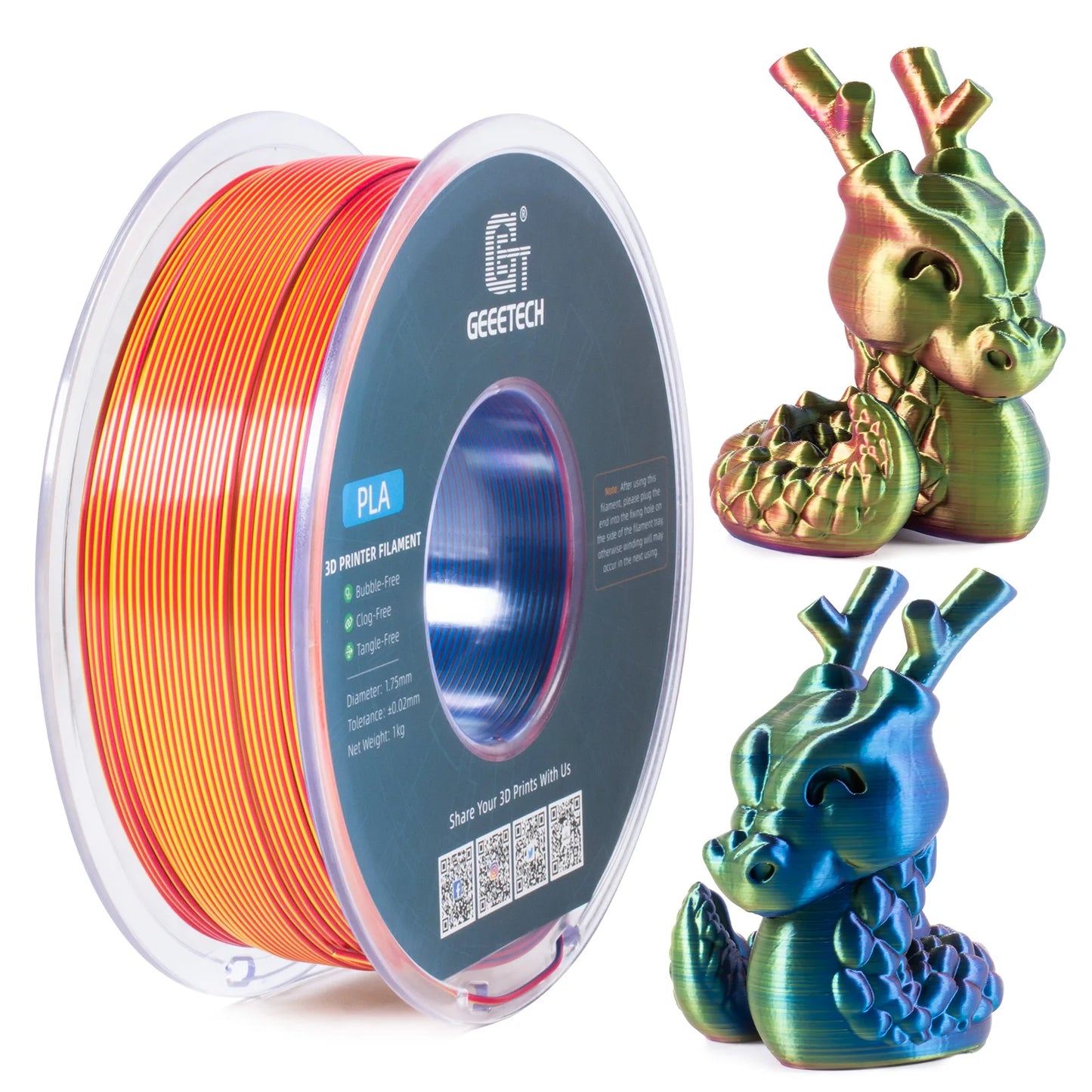 Geeetech Tri-Color Silk PLA 3D Printer Filament – 1.75mm, 1KG Spool, Vacuum Pack, Special Colors