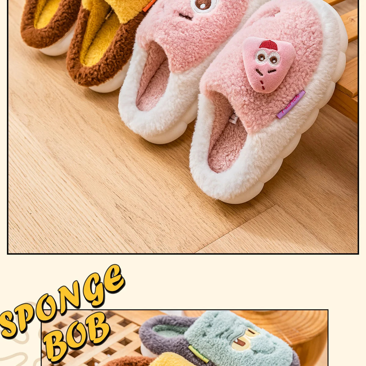 SpongeBob Suede House Slippers for Men & Women — Slip-On Fuzzy Indoor/Outdoor Shoes with Faux Fur Lining