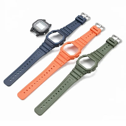 Resin Rubber Watch Case and Strap for Casio G-Shock - Protective Bezel Replacement Band for DW-5600, GW-M5610 and GW-B5600