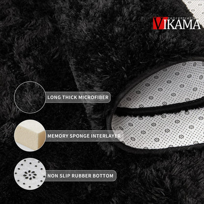 VIKAMA Black Plush Shag Area Rug – Soft Fluffy Furry Carpet for Bedroom, Living Room & Bedside