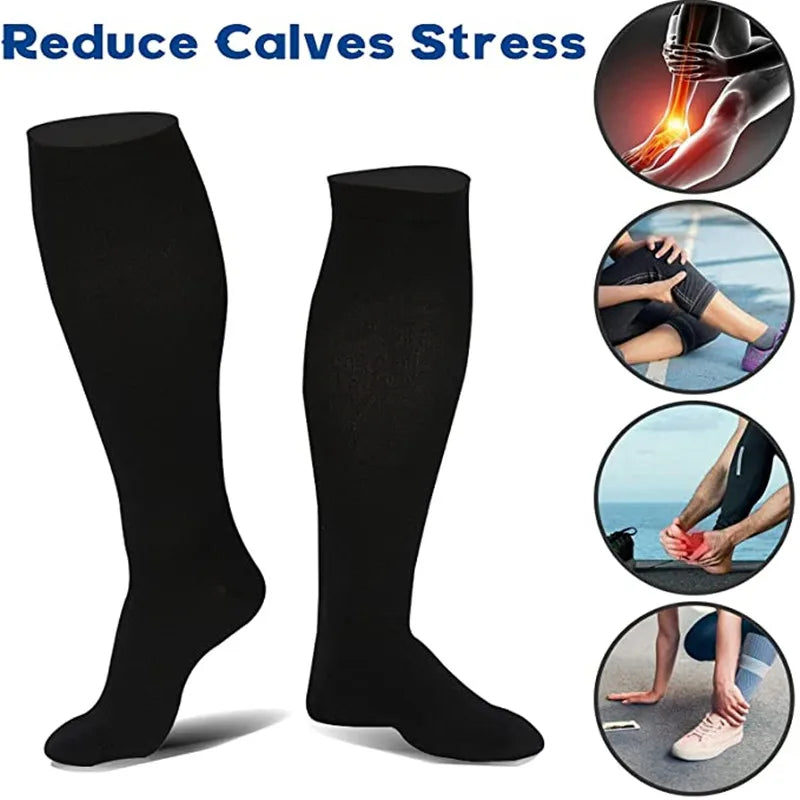 3 Pairs Knee High Compression Socks – Anti-Fatigue Support Stockings for Varicose Veins, Pain Relief & Sports Recovery (Men & Women)