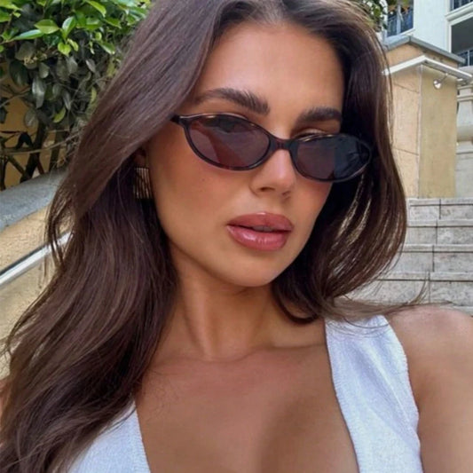 Retro Oval Frame Sunglasses — Trendy Small Frame Punk Cat Eye Sunshade Glasses, Personalized Fashion Sun Protection Eyewear