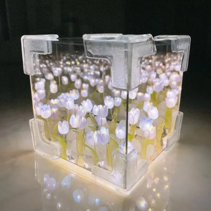DIY Tulip Flower Sea Cube Night Lamp – 3D Creative Material Kit for Couples