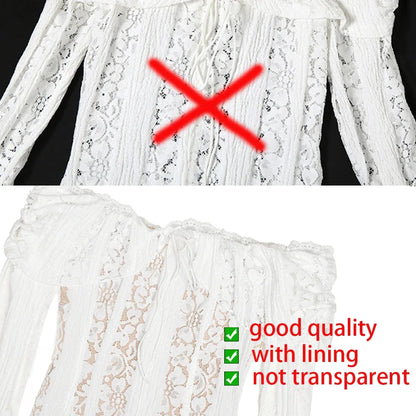 Suninheart White Off-Shoulder Bodycon Dress – 2025 Elegant Lace Long Sleeve Maxi Dress for Women, Wedding Guest Outfit