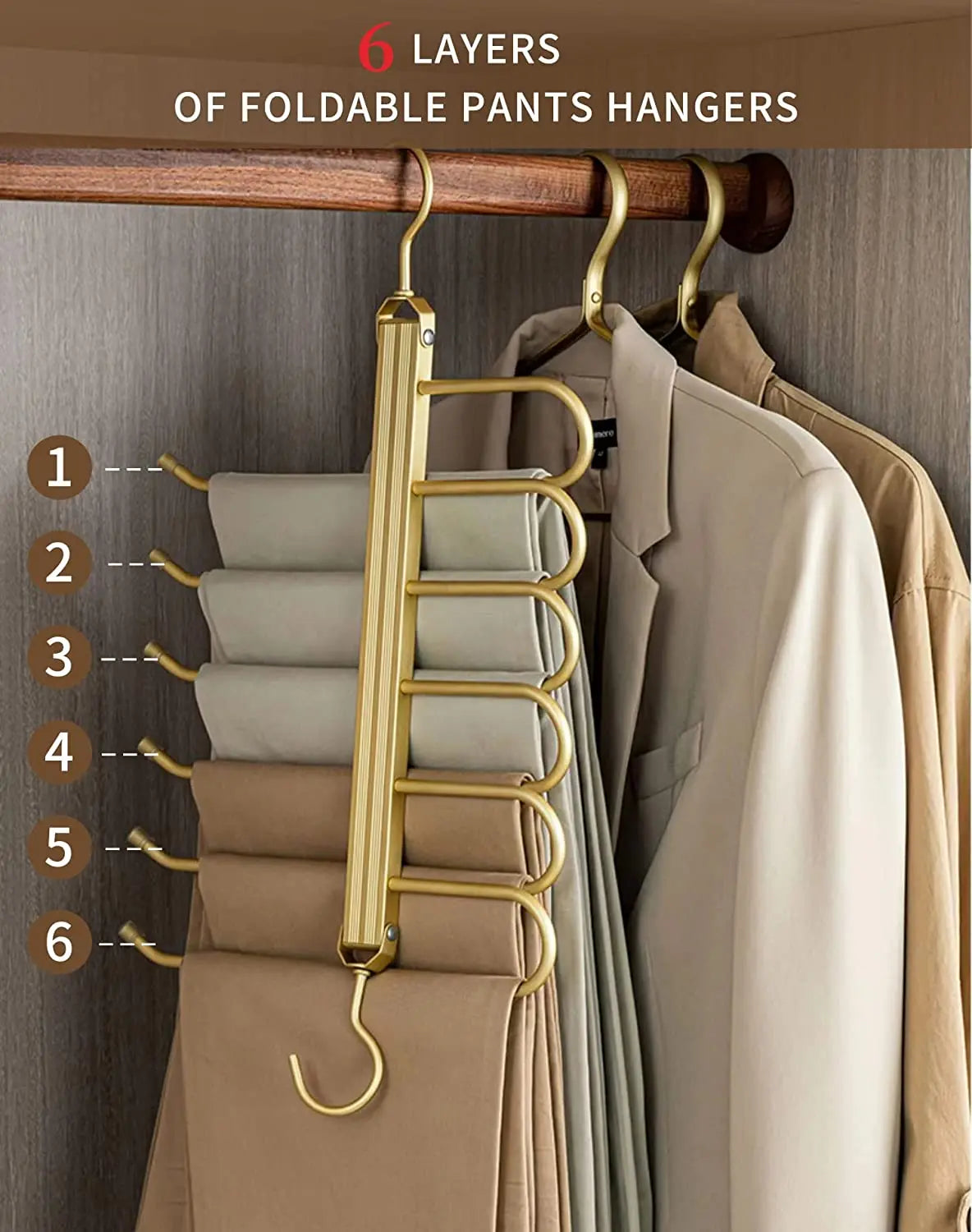 6-Layer Aluminum Pants Hanger – Space-Saving Heavy-Duty Organizer for Jeans, Skirts & Trousers