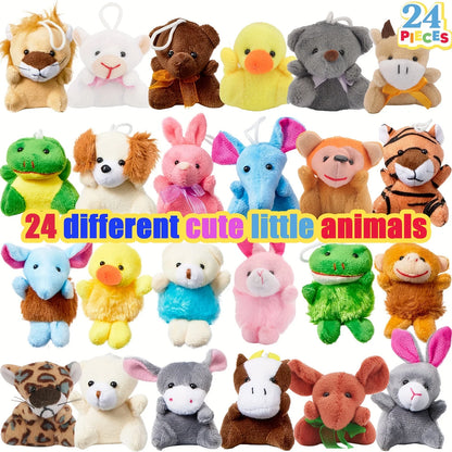 24pcs Mini Plush Animal Toy Set Cute Stuffed Animals Keychain Party Favors for Kids & Adults