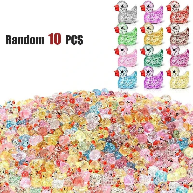 Glitter Mini Resin Ducks - Tiny DIY Garden, Aquarium & Dollhouse Decorations