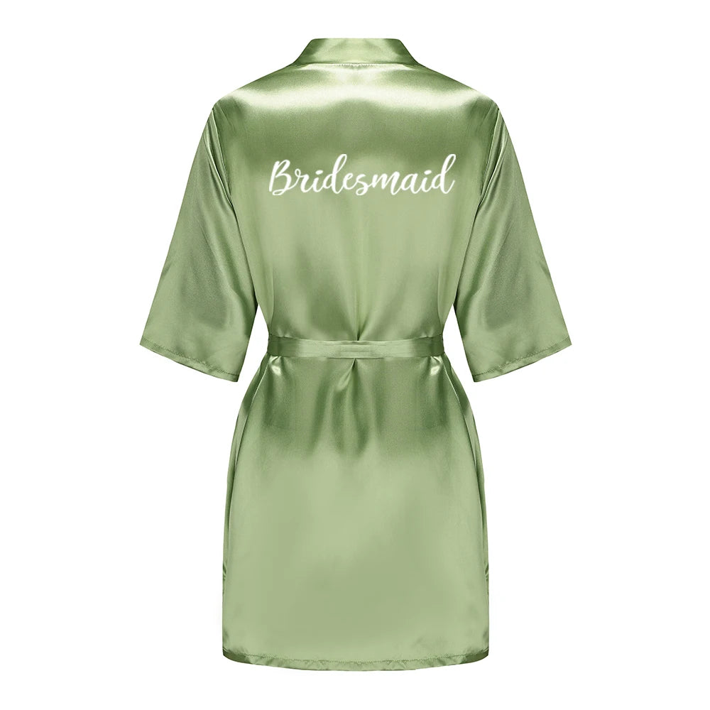 Plus Size Satin Silk Robe for Women - Wedding Bride Bridesmaid Bathrobe Sleepwear in Sage Green