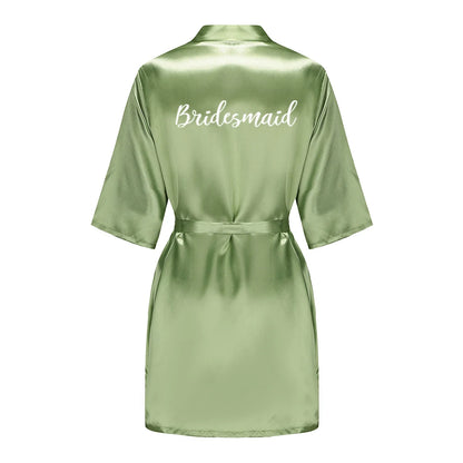 Plus Size Satin Silk Robe for Women - Wedding Bride Bridesmaid Bathrobe Sleepwear in Sage Green