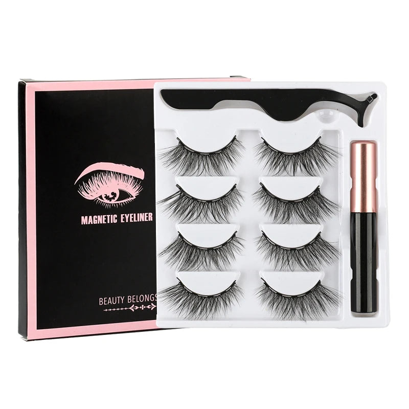 2/3/4 Pairs Magnetic Eyelashes Set - Waterproof Liquid Eyeliner, Tweezer, Dramatic 3D Mink Lashes for Makeup
