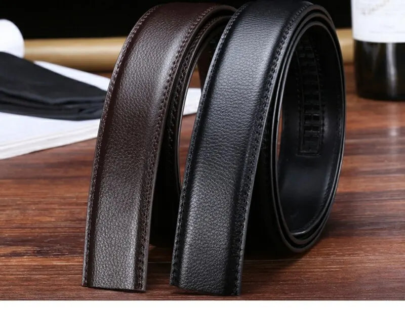 Men's Ratchet Leather Belt – Adjustable Strap with Free Buckle Replacement for Cowboy Style