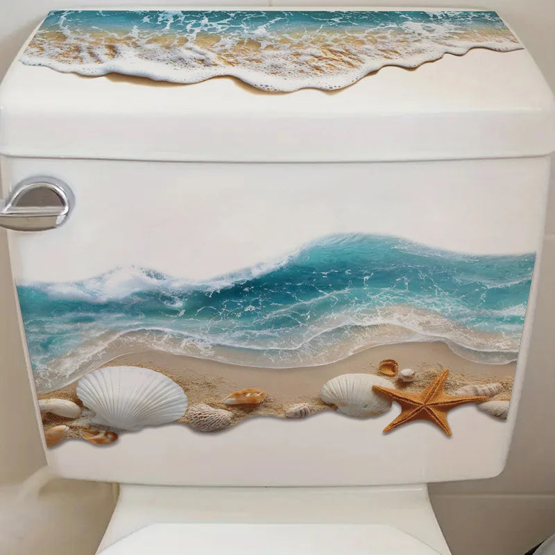 3D Ocean Wave Toilet Sticker – Realistic Beach Bathroom Floor Decal, Waterproof & Anti-Slip Removable Seashore Bathtub Decor