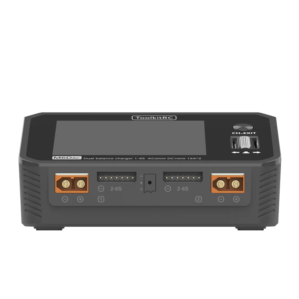 ToolkitRC M6DAC Dual Channel Smart LiPo Battery Charger – 200W AC, 350W DC x2, 15A for 1-6S LiHV PD 65W Discharger
