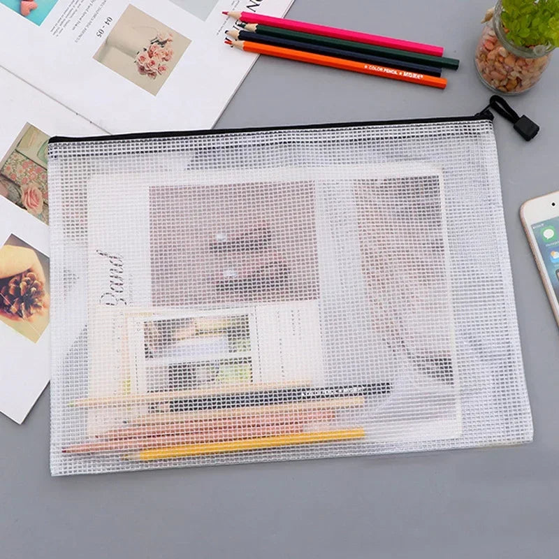 Mesh Zipper Document Bag Set - 3/5PCS A3 A4 A5 A6 Stationery Storage Pouches for School & Office Supplies