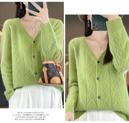 Women's 100% Wool Cashmere Cardigan – V-Neck, Super Soft, Loose Fit, Long Sleeve Knit Sweater